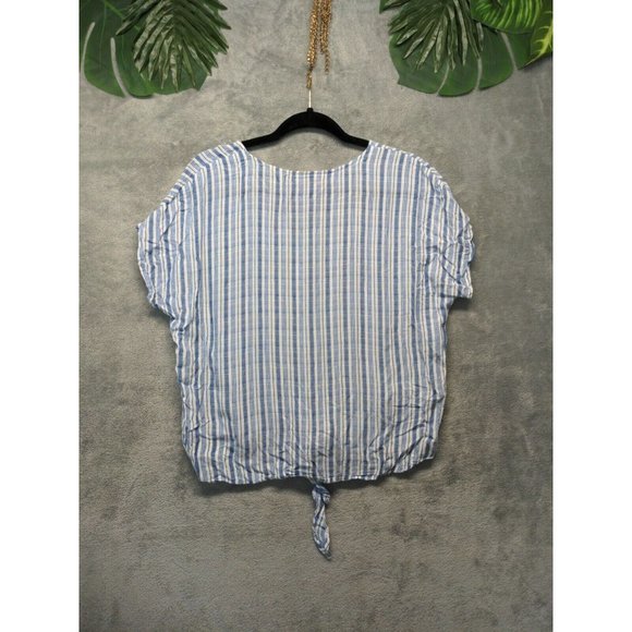 šUNIVERSAL THREAD 100% Rayon Women Tie Waist Blouse Summer Striped S(4-6) - Picture 9 of 12